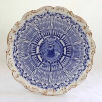 William Gilbert Grace. Original Coalport porcelain plate commemorating W.G. Grace's Century Of Centuries 1895, decorated in blue with central portrait of Grace and dates of each individual century and who scored against radiating out from the centre. With