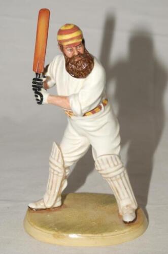 W.G. Grace. Royal Doulton china figure of W.G. Grace. Grace is depicted in batting mode wearing M.C.C. cap with bat raised about to drive. Approx. 9" tall. Limited edition no. 571/9500. Produced in 1995. Very good condition - cricket