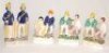 Cricket ceramic figures. A selection of eight mainly modern cricket figures including Royal Doulton 'Images' series of a batsman, 'flatback' figures including W.G. Grace, 'Military Batsmen', figures of a batsman and a bowler in white shirts with gilt fleu - 2