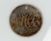 Sheffield United Cricket Club 1855. Original nineteenth century silver metal circular token with raised initials 'SUCC' to front, blank to verso. The disc with small hanging hole to top edge. Assumed to have been issued to Club members, c.1855. Approx. 1"