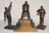 Charles Burgess Fry, Sussex & England 1892-1921. Victorian spelter three piece clock garniture featuring C.B. Fry. The clock cast with a wicket keeper atop it, flanked by Fry as a bowler and Fry as a batsman, celebrating Fry as the great English all round - 2