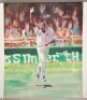 'Study of Courtney Walsh'. Original watercolour artwork of Walsh in bowling action for West Indies. Signed by the artist 'N.B.' and dated 6th June 2000. Unmounted, 19"x14". Sold with a colour print of a cartoon depicting a large herd of wildebeest crossin