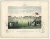 'Cricketing. (Lord's Cricket Ground, St John's Wood. Match of the Gentlemen & Players)'. Original hand coloured lithograph, believed to be by Thinot Lorette, with decorative foliage and cricketing motifs to borders. Published by Henry Lea of London c.1860