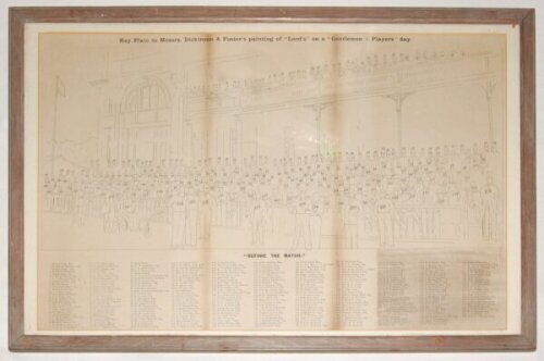 'Key Plate to Messrs. Dickinson & Foster's painting of "Lord's" on a "Gentlemen v. Players" day'. A pair of original keyplates of the original engravings identifying all players and spectators in the picture. One titled 'Before The Match', the other 'Stum