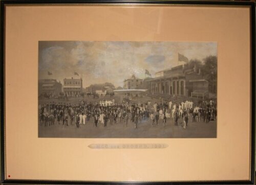 'M.C.C. and Ground 1881'. Large original print of players and spectators at Lord's from an original painting by Barraud, with an original 'Key to Picture of "M.C.C. and Ground, 1881"' published by Mr. Barraud, Gloucester Place, London, November 1881. The