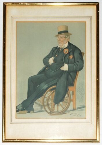 J.L. Baldwin, Co-Founder of I Zingari C.C. Vanity Fair colour chromolithograph of Baldwin. 'I. Zingari'. September 5th 1895 by Spy. Framed and glazed. Overall 12"x17.5". G - cricket