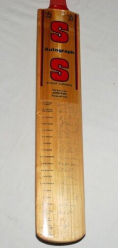 South Africa tour to England 1994. Stuart Surridge 'Autograph' full size cricket bat fully signed by all twenty members of the South African players and officials with printed names. Signatures include Wessels (Captain), Cronje, Donald, Cullinan, De Villi