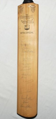 West Indies tour to England 1963. Gray Nicholls 'Frank Worrell Autograph' full size bat signed in ink to the face by nineteen members of the West Indies touring party. Signatures include Worrell, Hunte, Butcher, Rodriguez, Murray, Nurse, King, Griffith, K