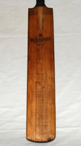 India tour to England 1952. Gunn & Moore full size 'Autograph' bat signed to the face by fourteen members of the India touring party, and twelve members of the Lancashire team. Indian signatures include Hazare (Captain), Chowdhury, Sarwate, Gopinath, Roy,