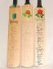 Lancashire C.C.C. 1982-2009. Three full size bats, each signed by Lancashire players. Gunn & Moore 'The County' bat signed to the face by nineteen Lancashire players and twelve of Warwickshire, dated 1982. Signatures include C. Lloyd, D. Lloyd, Hayes, Fow