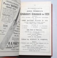 Wisden Cricketers' Almanack 1920, 1921 and 1922. 57th, 58th & 59th editions. Bound uniformly in light brown boards, lacking original paper wrappers, with silver titles to spine. Very good condition. Qty 3 - cricket