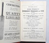 Wisden Cricketers' Almanack 1929, 1930 and 1931. 66th, 67th & 68th editions. Bound uniformly in light brown boards, lacking original wrappers, with silver titles to spine. Very good condition. Qty 3 - cricket