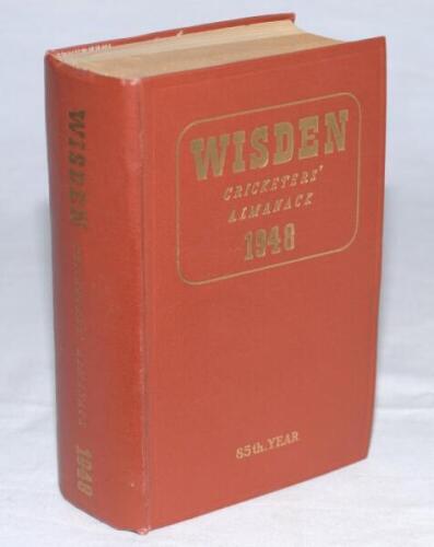 Wisden Cricketers' Almanack 1948. Original hardback. Minor blemishes to boards, usual browning to war-time paper otherwise in very good condition with gilt titles bright - cricket