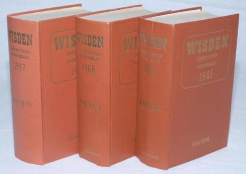 Wisden Cricketers' Almanack 1965, 1966 and 1967. Original hardback editions. All three editions lacking dustwrappers. Good/very good condition. Qty 3 - cricket