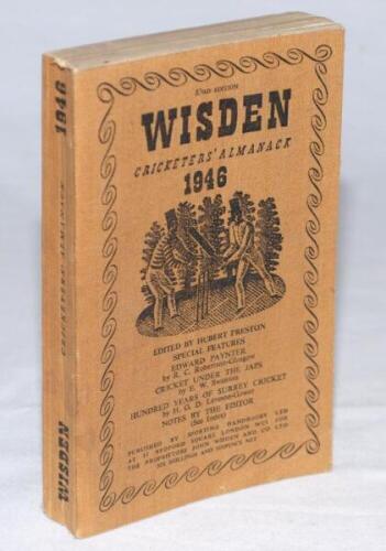 Wisden Cricketers' Almanack 1946. Original limp cloth covers. Minor staining to the covers otherwise in good/very good condition - cricket