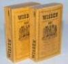 Wisden Cricketers' Almanack 1947 and 1948. Original limp cloth covers. The 1947 edition with broken front internal hinges, split to base of the spine paper, some marks and staining to covers and spine paper, spoiling to odd internal page otherwise in good