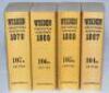 Wisden Cricketers' Almanack 1967, 1968, 1969 and 1970. Original limp cloth covers. Some bowing to the spines of all four editions to a greater or lesser degree, minor soiling otherwise in overall good+ condition. Qty 4 - cricket