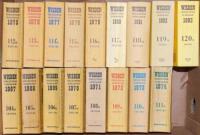 Wisden Cricketers' Almanack 1967 to 1994. Original limp cloth covers with the exception of the 1981 and 1984 editions which are original hardback editions with dustwrappers. Some slight bowing of spines to seven softback editions, odd minor faults otherwi