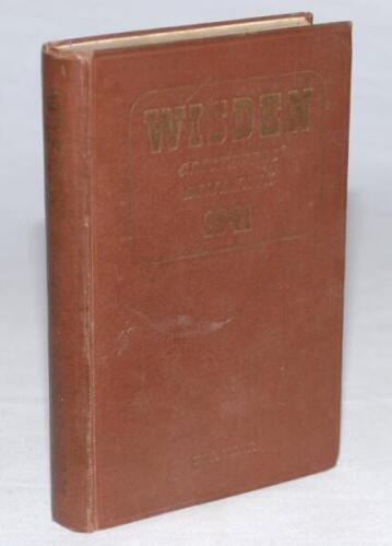 Wisden Cricketers' Almanack 1941. 78th edition. Original hardback. Only 800 hardback copies were printed in this war year. Dulling to gilt titles on front board and spine paper, minor wear to boards, soiling to page block edge, handwritten name and date h