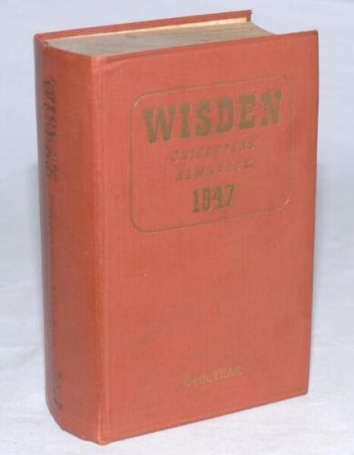 Wisden Cricketers' Almanack 1947. Original hardback. Dulled gilt titles to spine, minor crease to spine, minor cracking to internal hinge otherwise in good/very good condition - cricket