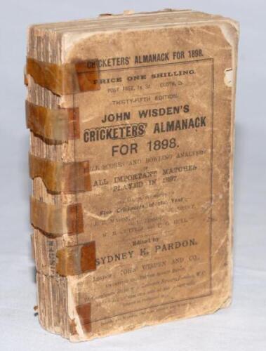 Wisden Cricketers' Almanack 1898, 1948 to 1950 (two copies of the 1950 edition), 1951, 1953 to 1955. Original paper wrapper and limp cloth covers. The 1898, 1949 and one of the 1950 editions in poor condition, the 1948 ex-libris, the remaining books with 