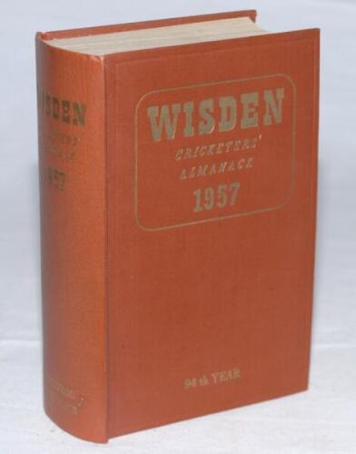 Wisden Cricketers' Almanack 1957. Original hardback. Minor soiling to page block edge otherwise in good/very good condition - cricket