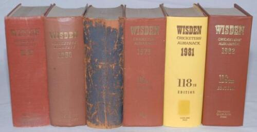 Wisden Cricketers' Almanack 1949, 1958, 1968, 1977, 1979 (2), 1981, 1982, 1985, 1986 and 1999. The majority of the books are original hardback editions, the 1977, one of the 1979 and the 1986 editions are softback, the 1968 edition is rebound ex Rugby Sch