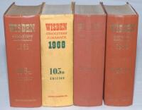 Wisden Cricketers' Almanack 1966, 1967, 1968 and 1969. Original hardback editions lacking dustwrappers with the exception of the 1968 edition which has a worn dustwrapper. Some fading or wear to the gilt titles of the first two editions, the 1966 addition