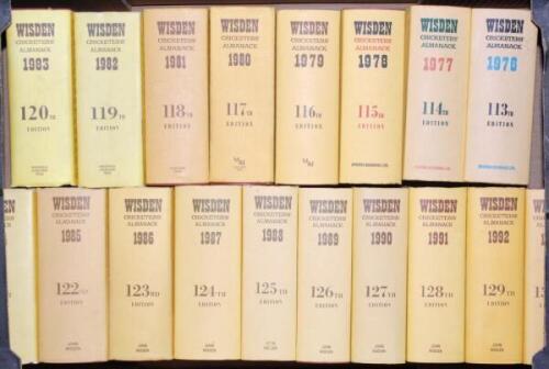 Wisden Cricketers' Almanack 1976 to 1993. Original hardback with dustwrapper. Odd minor faults otherwise all in good+ condition. Qty 18 - cricket