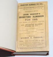Wisden Cricketers' Almanack 1915. 52nd edition. Bound in light brown boards, with original paper wrappers, with gilt titles to spine. Some wear and age toning to the wrappers otherwise in good/very good condition - cricket