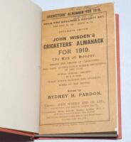 Wisden Cricketers' Almanack 1919. 56th edition. Bound in light brown boards, with original front paper wrapper only, titles in gilt to spine. Name and date handwritten to top border of the front wrapper. Some minor wear and minor age toning to front wrapp