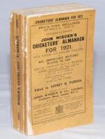 Wisden Cricketers' Almanack 1921. 58th edition. Original paper wrappers. Minor wear and soiling to wrappers, some loss to spine paper, splitting to edge of front wrapper where it meets the spine otherwise in good+ condition - cricket