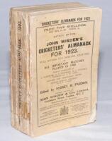 Wisden Cricketers' Almanack 1923. 60th edition. Original paper wrappers. Breaking to spine block, page sections becoming loose, some light fading to wrappers and spine, wear and loss to spine paper, small loss to bottom corner of front wrapper otherwise i