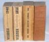 Wisden Cricketers' Almanack 1932, 1936, 1938 and 1940. The latter three editions are original paper wrappered or cloth covered editions, the 1932 edition has covers covered in brown paper. The 1932 internally good, the 1936 with heavily soiled wrappers, w