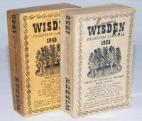 Wisden Cricketers' Almanack 1938 and 1940. Original cloth covered editions. The 1938 edition has an old signature and ink spots to front cover, some wear and fading to covers and spine, minor staining to edge of first few pages otherwise in good condition