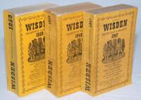 Wisden Cricketers' Almanack 1947, 1948 and 1950. Original limp cloth covers. Minor wear and slight soiling to the covers of the 1947 edition, the 1948 with similar covers and slight cracking to the spine block and the 1950 edition with slight bowing to th