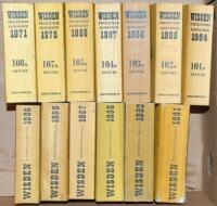 Wisden Cricketers' Almanack 1951, 1952, 156, 1957, 1958, 1960, 1964, 1965, 1966, 1967, 1968, 1970 and 1971. Original limp cloth covers. Seven editions with slight bowing to spines, a few with wear or slight breaking to internal hinges, odd minor soiling o