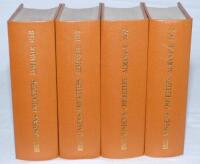 Wisden Cricketers' Almanack 1955 to 1958. Original limp cloth covers, bound in light brown boards with gilt lettering titles to front board and spine, similar to a Willows reprint. Vendor's personal bookplate to front blank white end paper. Some soiling t