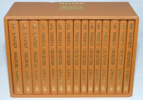 Wisden Cricketers' Almanack 1864-1878. Willows '150th Anniversary Reprint'. Fifteen facsimile editions published 2012. Limited edition 79/150. Brown hard board covers with gilt lettering to covers and spine. In original Willows brown presentation box, lac