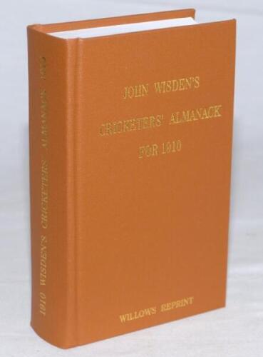 Wisden Cricketers' Almanack 1910. Willows softback reprint (2001) in light brown hardback covers with gilt lettering. Limited edition 177/500. Very good condition - cricket