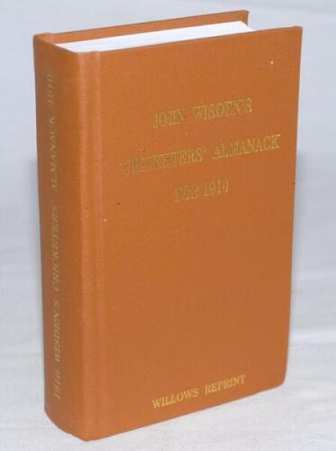 Wisden Cricketers' Almanack 1910. Willows softback reprint (2001) in light brown hardback covers with gilt lettering. Un-numbered limited edition. Very good condition - cricket