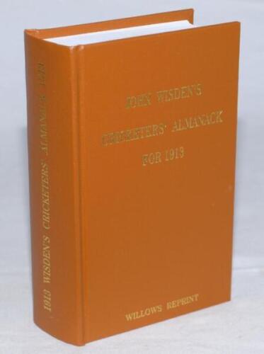 Wisden Cricketers' Almanack 1913. Willows softback reprint (2002) in light brown hardback covers with gilt lettering. Limited edition 175/500. Very good condition - cricket