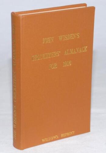 Wisden Cricketers' Almanack 1916. Willows softback reprint (1990) in light brown hardback covers with gilt lettering. Limited edition 903/1000. Very good condition - cricket