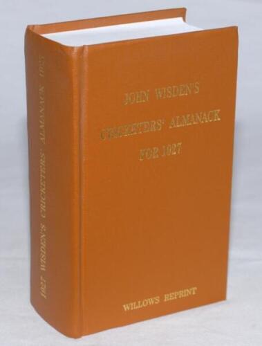 Wisden Cricketers' Almanack 1927. Willows softback reprint (2007) in light brown hardback covers with gilt lettering. Limited edition 38/500. Very good condition - cricket