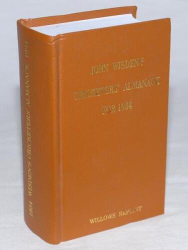 Wisden Cricketers' Almanack 1934. Willows softback reprint (2010) in light brown hardback covers with gilt lettering. Limited edition 72/500. Very good condition - cricket