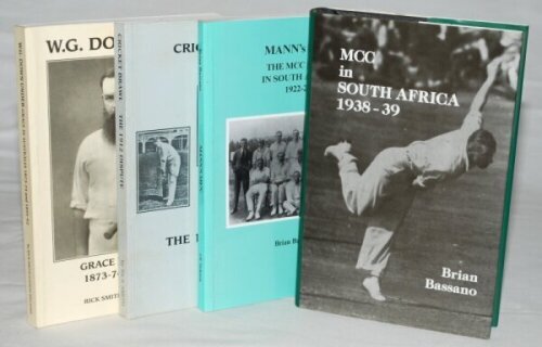 Limited edition cricket histories. Four titles including one hardback with dustwrapper, 'M.C.C. in South Africa 1938-39', Brian Bassano, Ewell 1997, no. 51/250, signed by the author and Len Wilkinson. Also three softbacks, 'W.G. Down Under. Grace in Austr