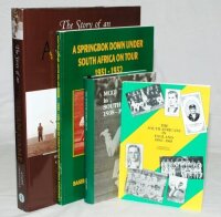 South African cricket. Four signed and/ or limited edition titles. Two hardbacks with good dustwrappers, 'M.C.C. in South Africa 1938-39', Brian Bassano, Ewell 1997. Limited edition no. 190/250, signed by the author and Len Wilkinson. 'The Story of an Afr