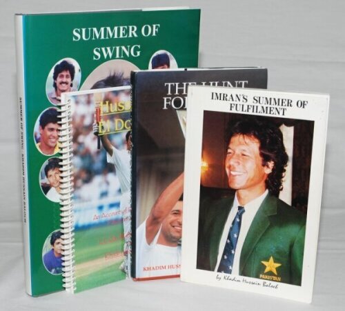 Pakistan. Khadim Hussain Baloch. Four titles by Baloch. 'Imran's Summer of Fulfilment', London, printed in Karachi 1987. Unnumbered limited edition of 1500 copies. 'Summer of Swing' K.H. Baloch 1993. Hardback with very good dustwrapper. Signed by Baloch a