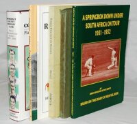 Large format cricket books. Seven large format limited edition and/ or signed titles. 'Memorable Cricket Matches', Sir Geoffrey Tomkinson, Kidderminster 1958. Limited edition no. 150/500, signed by the author. 'A Springbok Down Under. South Africa on Tour