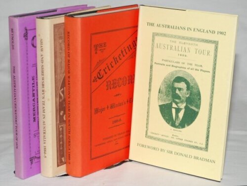 J.W. McKenzie early cricket tour facsimile reprints. Four limited edition titles with good dustwrappers, one signed by Don Bradman, including 'The Australians in England 1902' 1993, limited edition no. 75/200, signed by Bradman. 'The Australian Cricketers